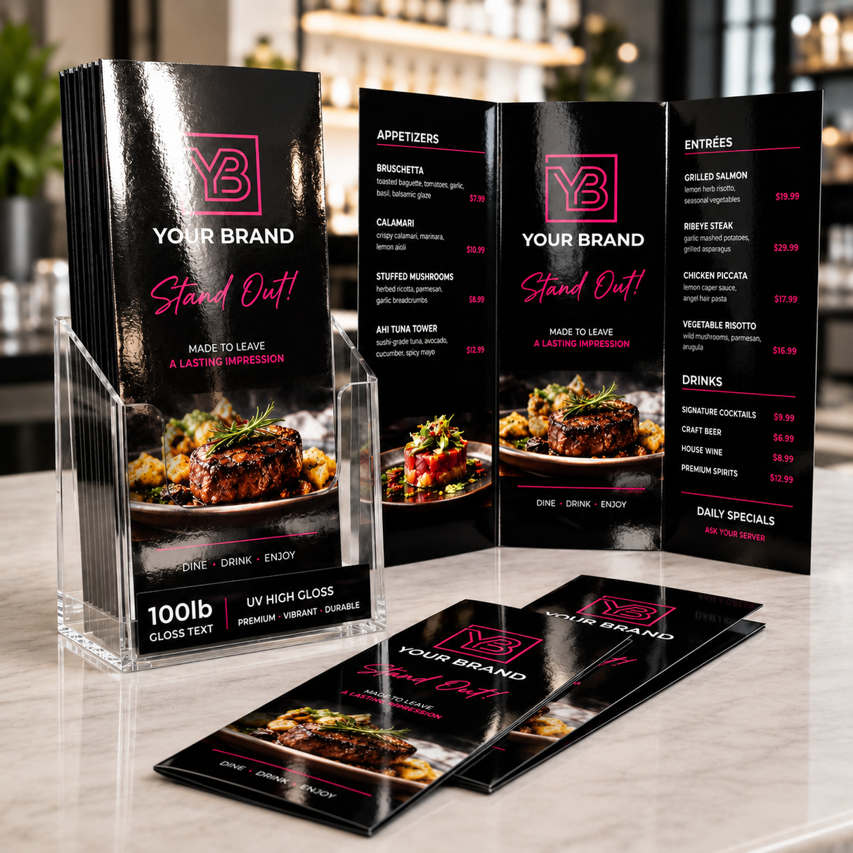 Brochures 100lb + UV (High Gloss)
